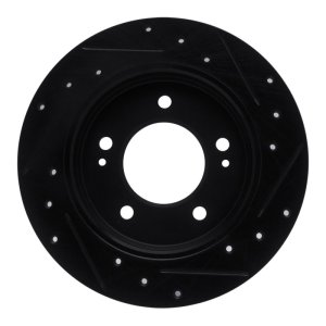Hyundai Elantra GT Brake Rotor (1) - Rear Left - R1 Concepts - Drilled & Slotted - Black - `17-`25